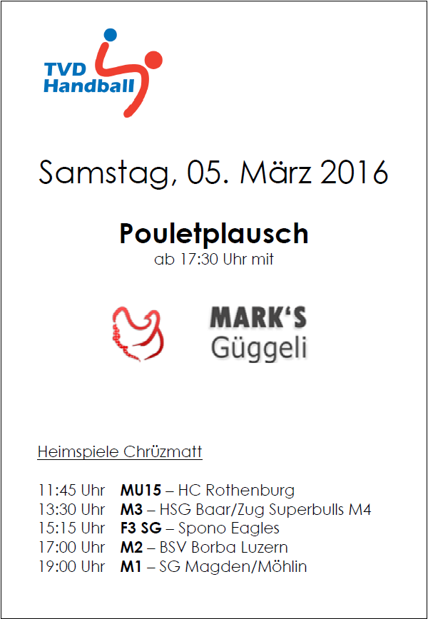 Pouletplausch Samstag, 05. März 2016